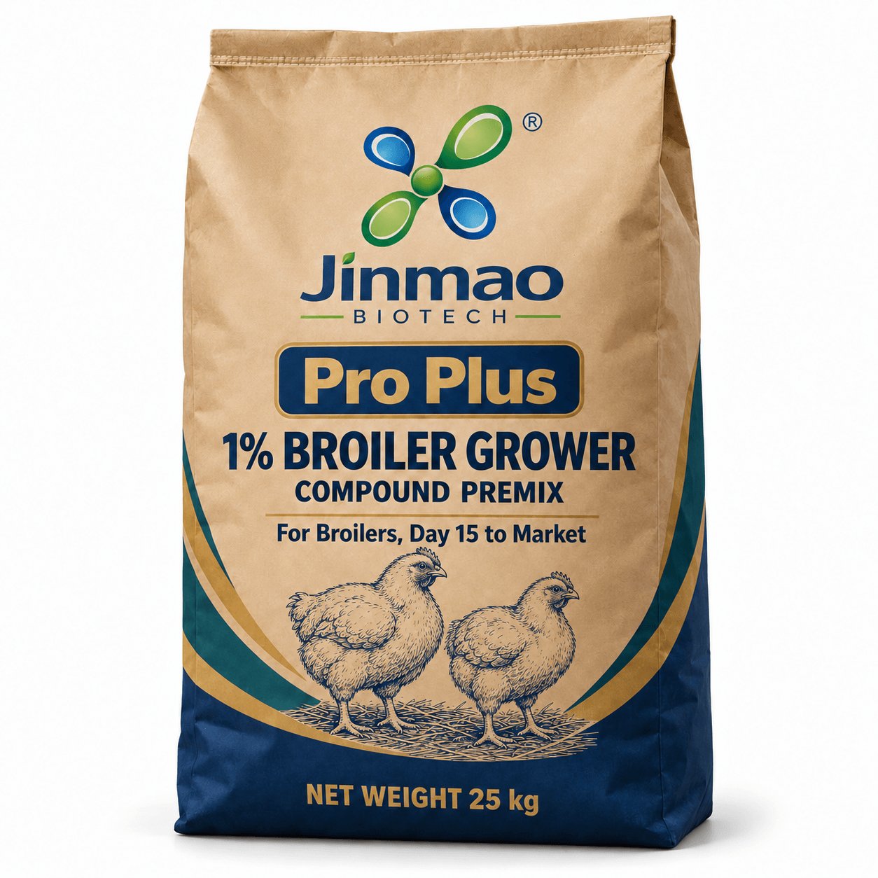 Pro Plus 1% broiler grower compound premix, 25 kg kraft bag, for broilers day 15 to market