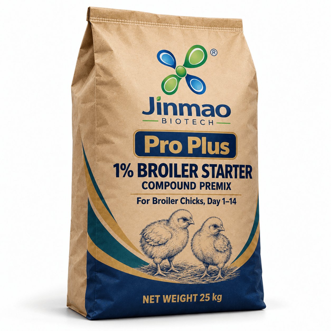 Pro Plus 1% broiler starter compound premix, 25 kg kraft bag, for broiler chicks day 1 to 14